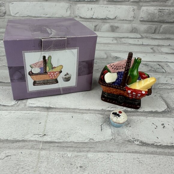 Cooking Club Of America Picnic Basket Trinket Box Porcelain - Picture 1 of 5